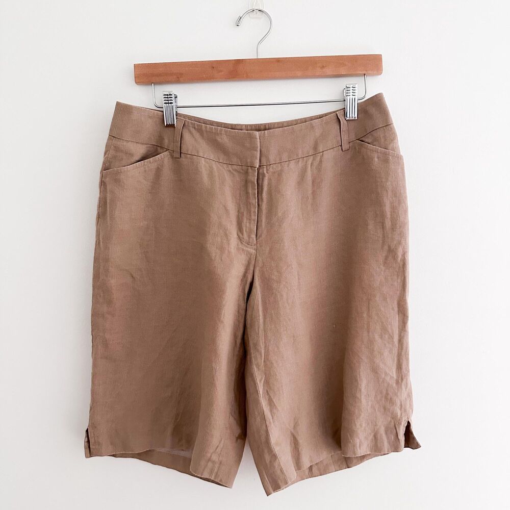 Style & Co. 100% Linen Bermuda Shorts Camel Brown Walking Shorts Size 10 Petite